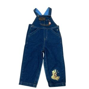 Vintage Disney Pooh Bear Denim Overalls Embroidered Camping Theme 24 months